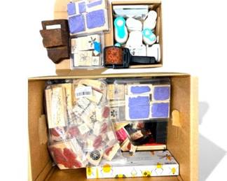 74 LargeLotofRubberWoodStampswPunchToolsInkPads