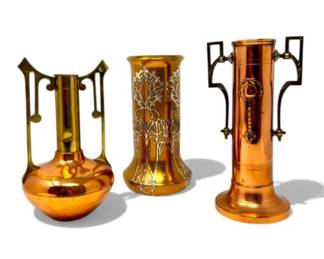 27 ArtNouveauCopperBrassVasesSilverOverlayHandles