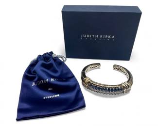 66 BrandNewJudithRipkaSterlingSapphireDiamoniqueCuff5786g