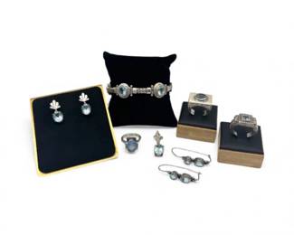 117 SterlingBlueStonesJewelryLotRingsEarringsBracelet6935g