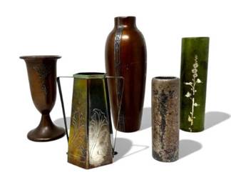 24 Lotof5MixedMetalVasesHeintzBenedictKarnakBrassOthers