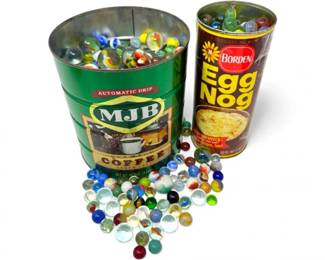 6 LargeVintageMarbleCollectioninMJBCoffeeBordenTins