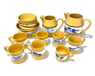 45 EastKnollPotteryYellowWareSetBowlsPitchersMugs