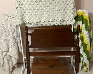 Handmade Quilt Trio And Wooden Chest