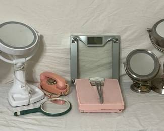 Retro Scale, Phone, And Lighted Mirrors