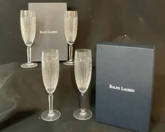 Ralph Lauren Herringbone Crystal Champagne Glasses