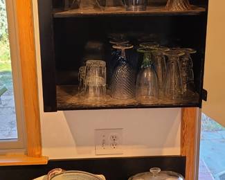 Glasses, cups, pottery, dishes. 