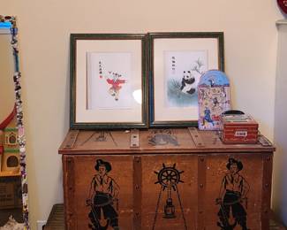 50's cowboy chest. Large flattop chest. Artwork. 