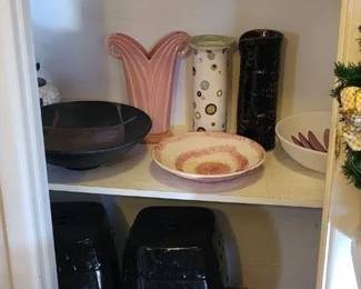 Pottery, vases, jugs, Chinese heavy pedastools and more! 