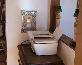 Sewing table with sewing machine, printer, metal Mexican style mirrors (2 of them are not in this picture) 