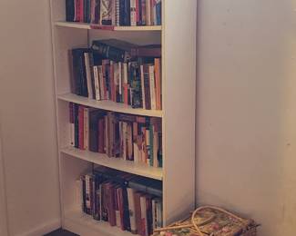 Books, vintage sewing notions, knitting items. 