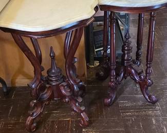 Marble and wood side tables. 