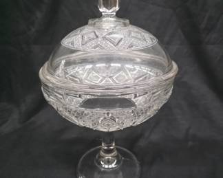 Lidded Pressed Glass Pedestal Compote