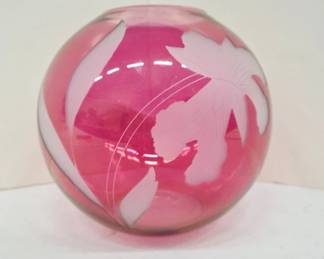 Pink Glass Vase With Floral Motif