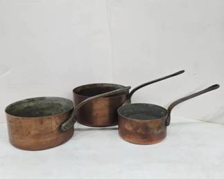 Antique Copper Tin Lined Sauce Pans
