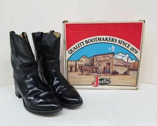	Justin Black Leather Cowboy Boots with Box