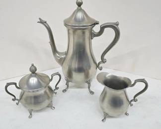 	Web Pewter Tea Set, 3 Pieces, Circa 1930s