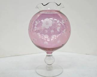 Glass Vase with Pink Floral Design, 8 Inches
