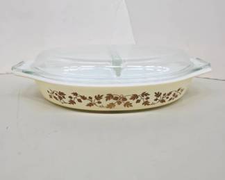 Pyrex Golden Acorn Design Divided Casserole Dish w