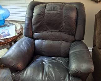 Blue leather recliner