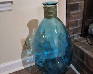 Large aqua blue glass vase