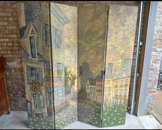 hand painted folding room divider by artist John Kearns