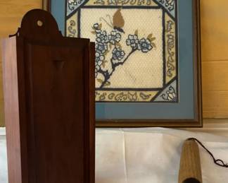 Needlepoint Picture, Key Box And Rolling Pin