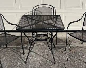 BLACK METAL TABLE WITH 3 ROUND BACK CHAIRS PATIO SET