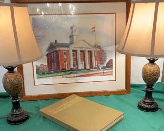 Original Art And A Pair Of Granite Like Lamps