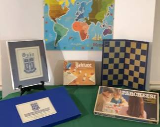 Vintage Game Boards Including 1987 Dukeopoly and a 1980 Cross Stitched Duke University Crest