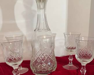 Polish Crystal Decanter With 4 Stem Glasses