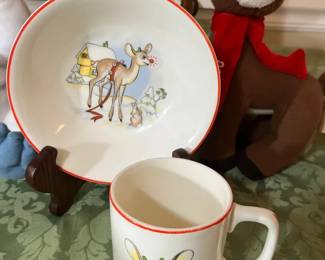 1940s Vintage Rudolph The Red Nosed Reindeer Childrens Dishes Set And More