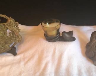 Brass,Wood, Blown Amber Glass With Metal