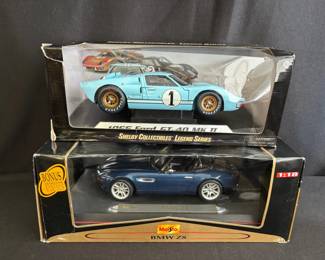 2 Boxed Diecast Metal Car Models * Maisto, Shelby Collectibles 1966 Ford GT, BMW Z8
