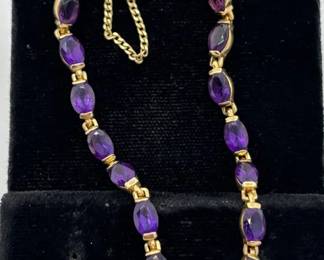 14K ( 585 Mark ) Ladies 18 Count Gem Tested Amethyst Bracelet 8.83g