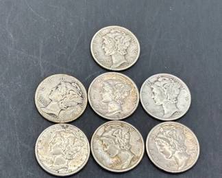 7 Silver U.S Mercury Dimes 