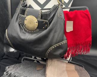 Franco Sarto Leather Handbag & 3~ NEW 100% Cashmere Scarves