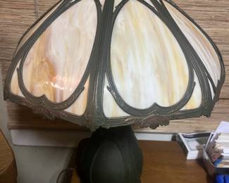 Antique Art Nouveau slag glass table lamp.