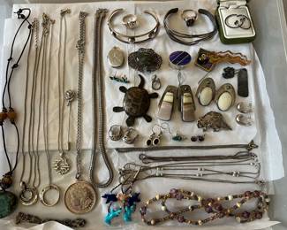 Large selection of sterling silver jewelry.