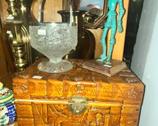 CARVED ASIAN BOX & DON QUIXOTE FIGURE