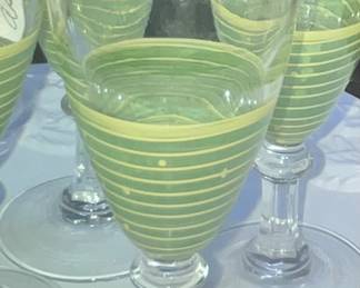 SET OF 8 MCM 1950'S GREEN STRIPE WINE GLASSES - POSSIBLY ITALIAN AMICI GLASS?