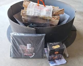 Fire Pit With Deck Protector And Fire Starter