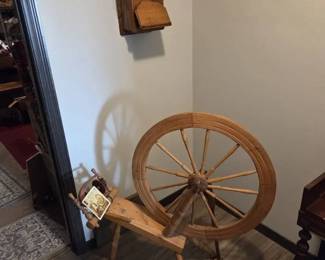 Antique Spinning Wheel And Wall Telephone