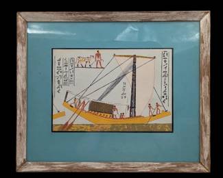 Pair Of Vintage Egyptian Revival Watercolor Paintings On Paper With Hieroglyphics, SEE PIC 1 AND 2