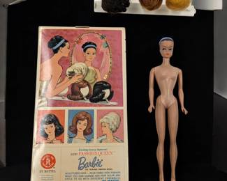 1962 Mattel Fashion Queen Barbie With Original Box And Three Wigs, Needs Cleaning