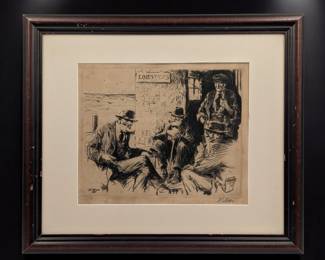 Signed Dwight Case Sturges (American, 1874-1940) Trial Proof 12/75 Drypoint Etching "Yarns"