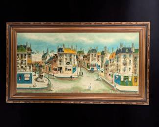 Large Signed Robert Scott Oil On Canvas French Cityscape Painting