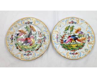 A Pair Of Antique Chelsea 10" Bird Plates