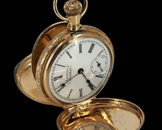 Vintage 14K Gold Pocket Watch, Waltham Engraved Ladies Pocket Watch