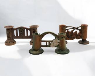 Lot Of 3 Vintage Roseville Pottery Double Bud Vases